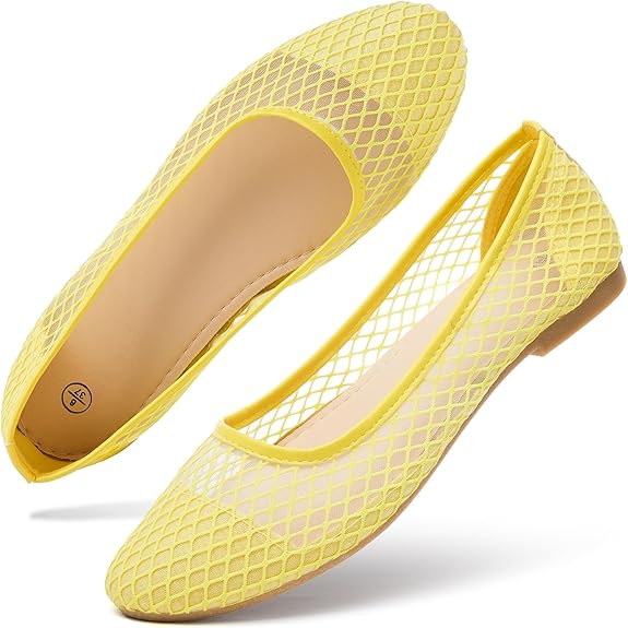 hash bubbie Women's Flats Shoes Ballet Flats Womens Knit Mesh Washable Dress Shoes Comfortable Slip on Loafers for Women Breathable Business Casual Shoes(Yellow.US8)