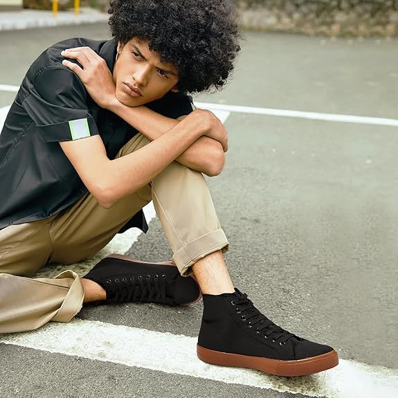 hash bubbie Unisex Canvas High top Sneakers Women's Classic Fashion High Tops Canvas Shoes Casual Tennis Shoes for Men
