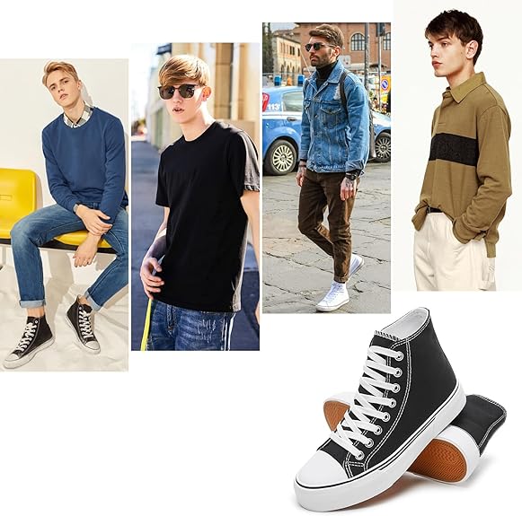 hash bubbie Unisex Fashion High top Sneakers Womens Classic High Tops Canvas Shoes Casual Tennis Shoes for Men