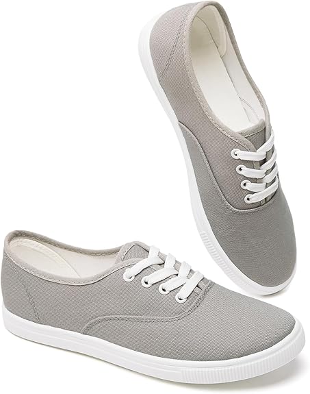 Womens Classic White Sneakers,Low Top White Canvas Shoes,Lightweight Casual Canvas Sneakers