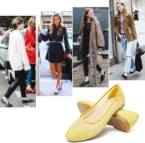hash bubbie Women's Flats Shoes Ballet Flats Womens Knit Mesh Washable Dress Shoes Comfortable Slip on Loafers for Women Breathable Business Casual Shoes（Yellow.US8）