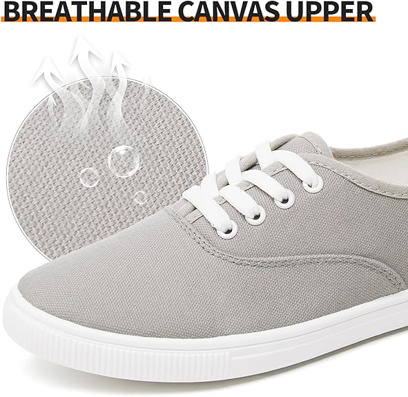 Womens Classic White Sneakers,Low Top White Canvas Shoes,Lightweight Casual Canvas Sneakers
